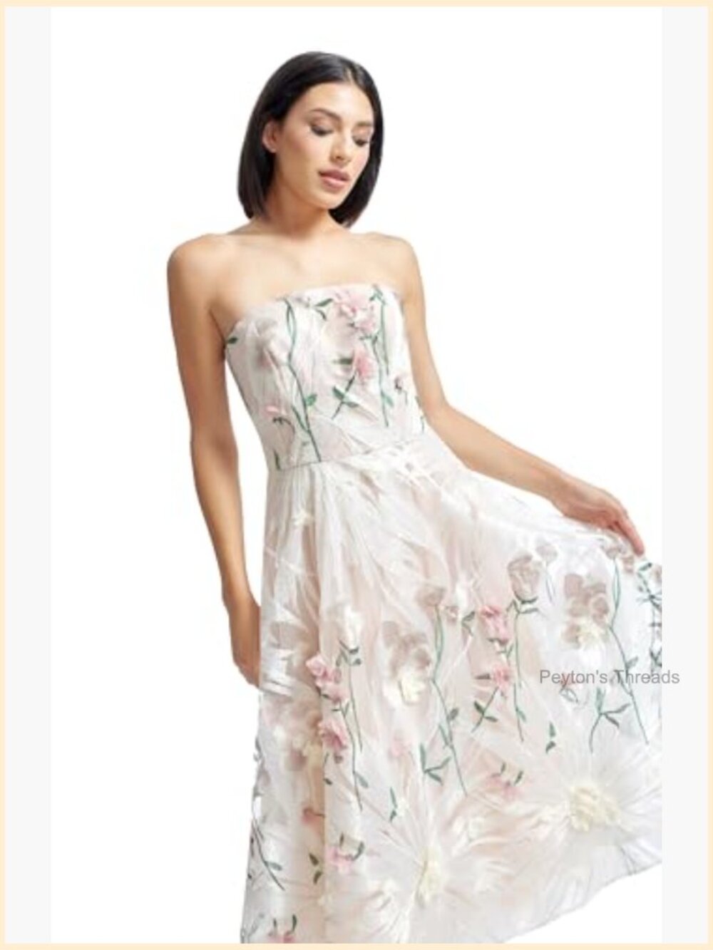 Fit and Flare Midi Dress with Floral Print, Square Neck, Sleeveless, Zipper Back - Picture 5 of 6